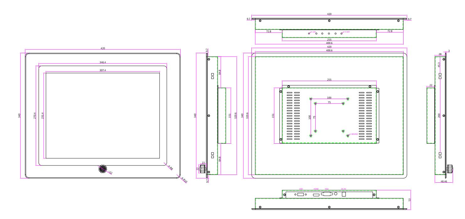 15 inch 1000 nits touch monitor with dimmer