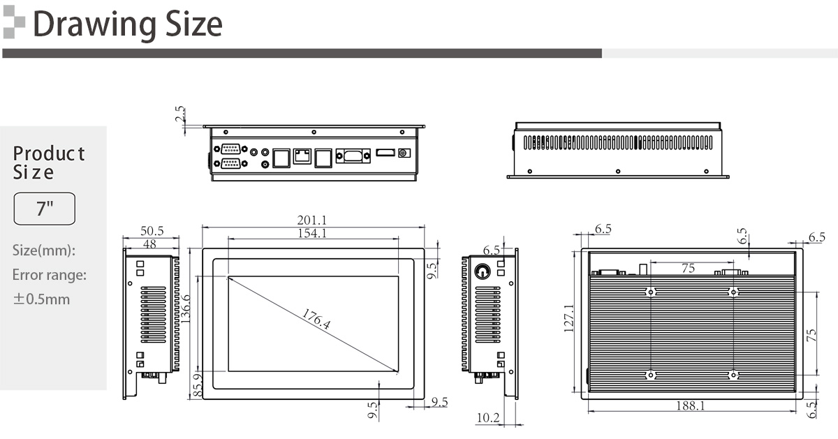 7 inch 1000nits Embedded Touch Panel PC