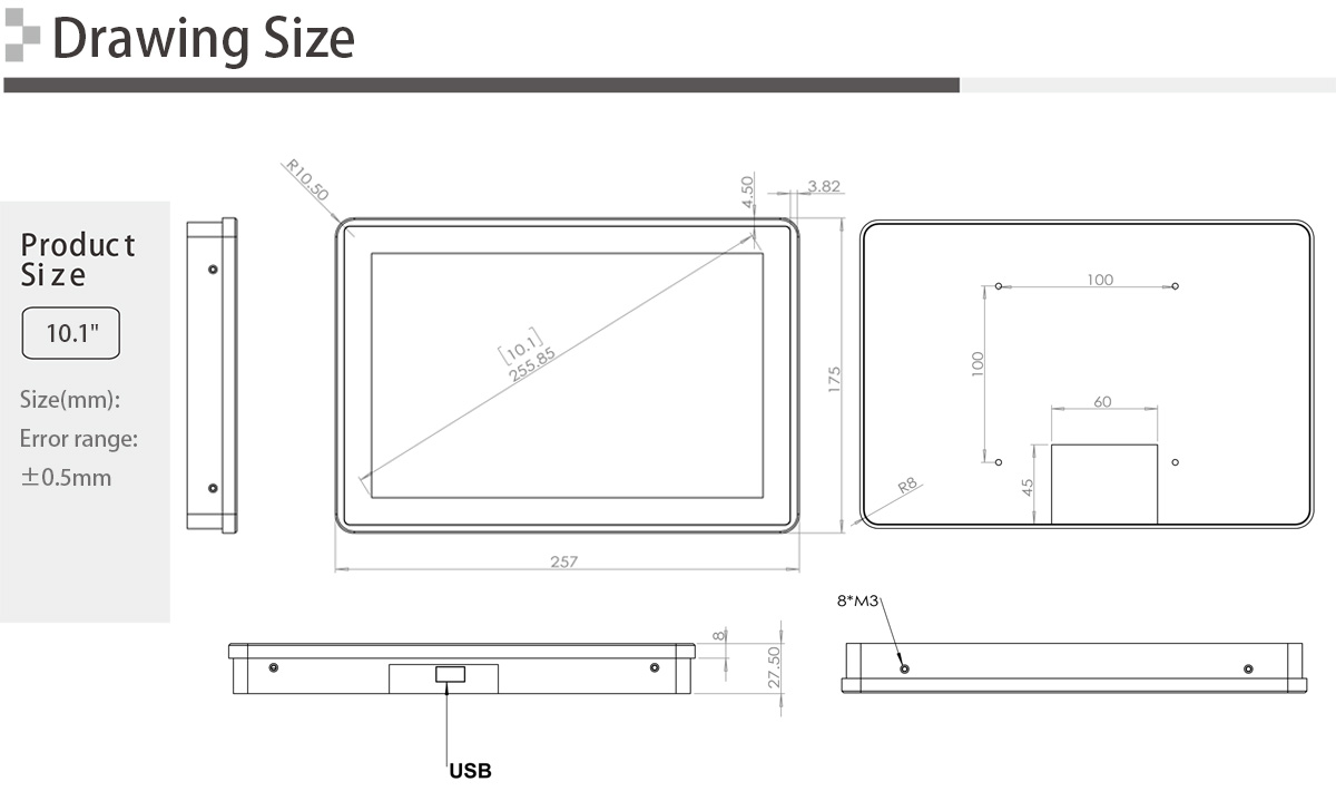 10.1 inch Industrial USB Touch Monitor