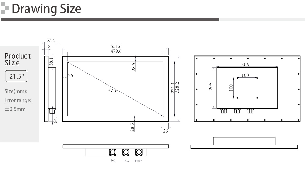 21.5 inch Full IP66 Stainless Steel Touchscreen Monitor