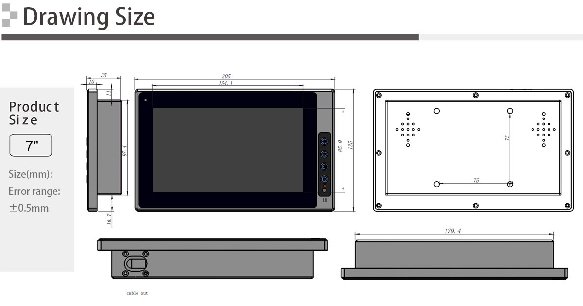 7 inch Industrial wide temperaturer LCD monitor with remote control