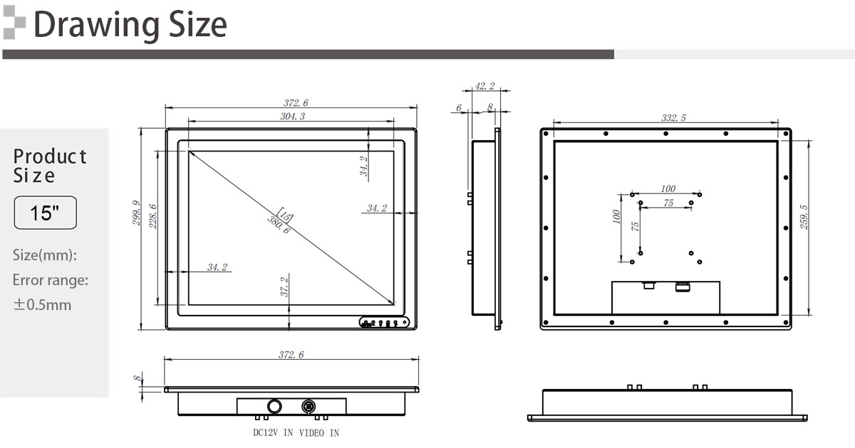 15" bnc display for marine navigation with protective cover