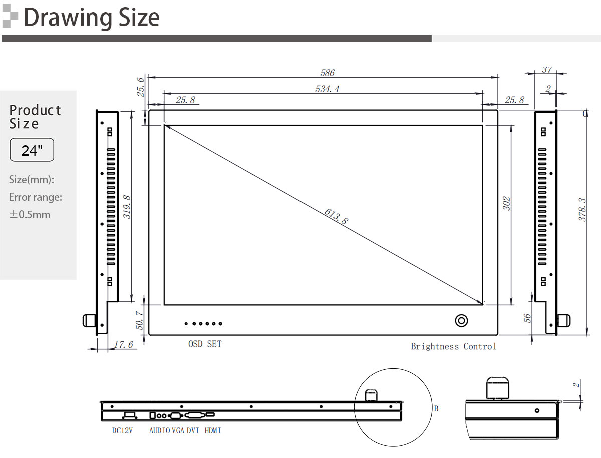 24 inch wall mount stainless steel lcd displays with dimmer