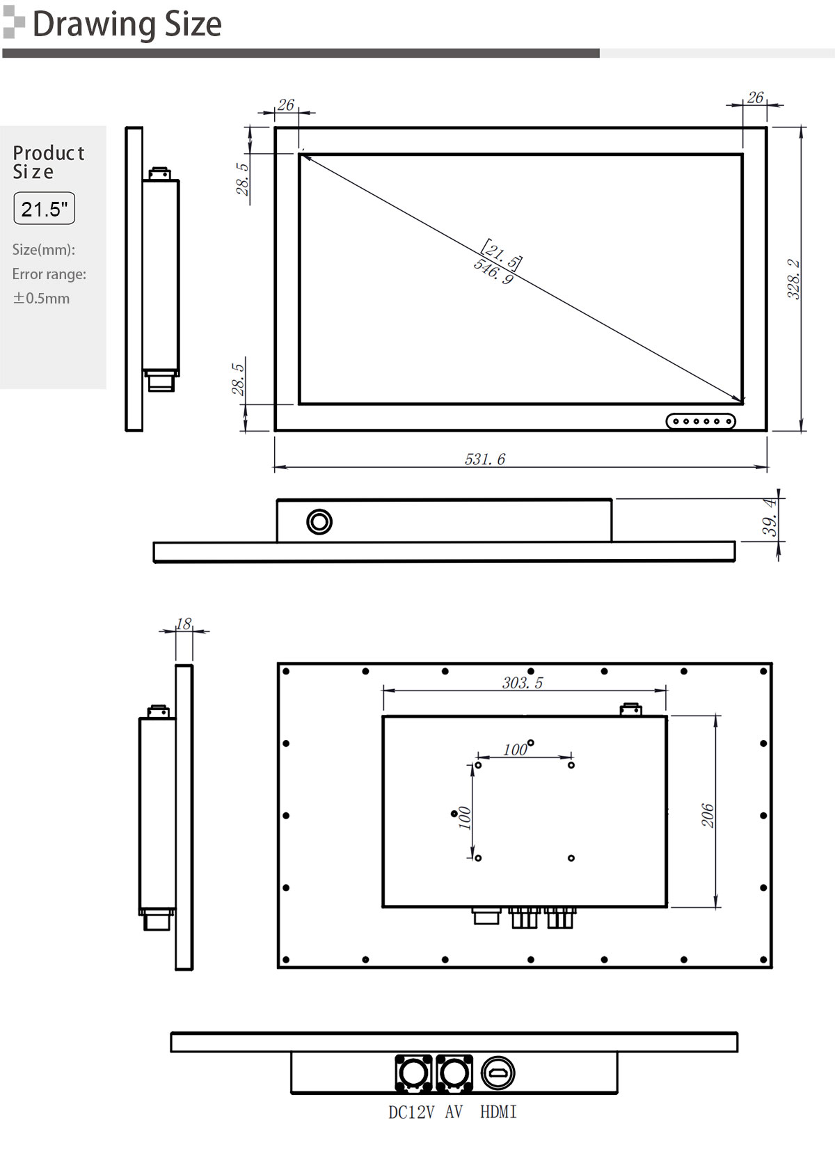 Anti-fogging 21.5" Black Powder coating Stainless Steel Monitor BNC