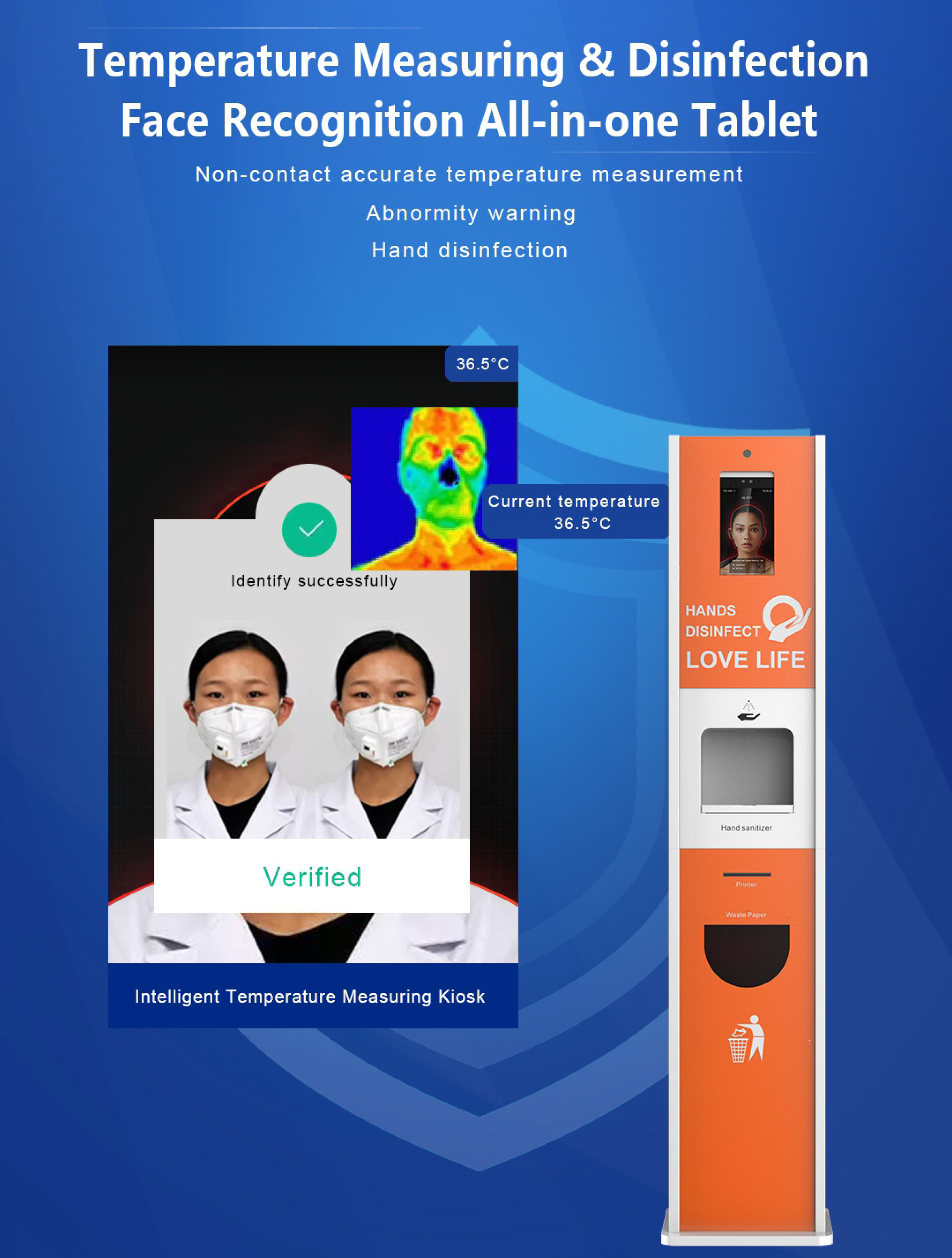 Hand Sanitizer Dispenser Temperature Scanning Kiosk