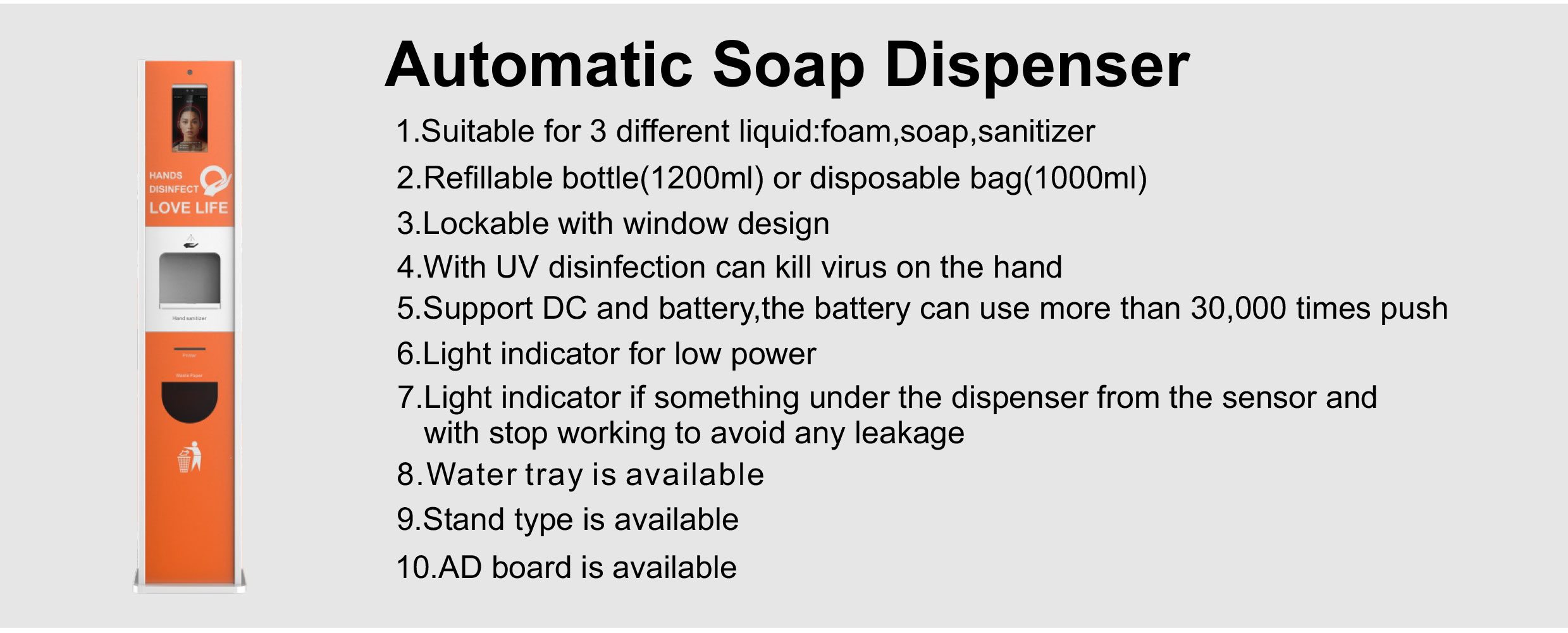 Hand Sanitizer Dispenser Temperature Scanning Kiosk