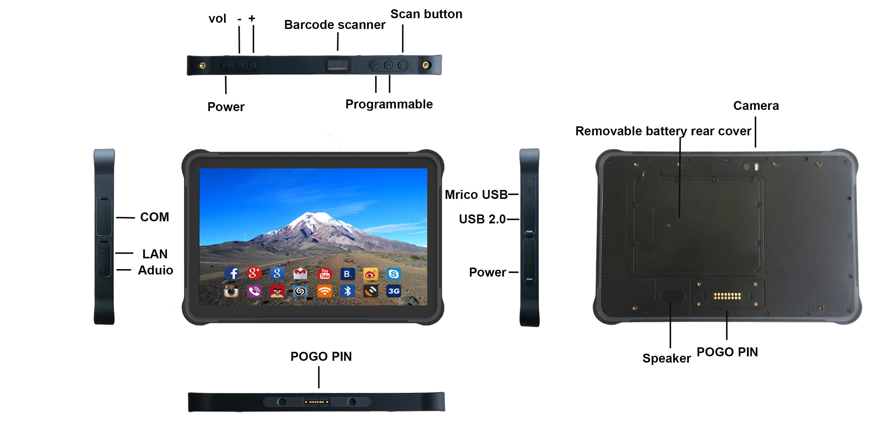 10500mAh IP65 MT6771 Rugged android tablet 4GB 64GB