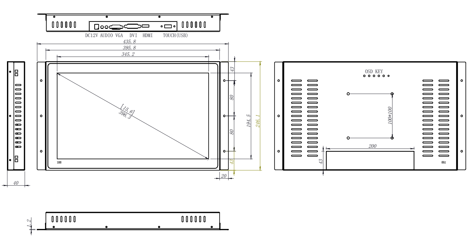 1000 nits Open frame Touch Screen Panel Monitor SL200E