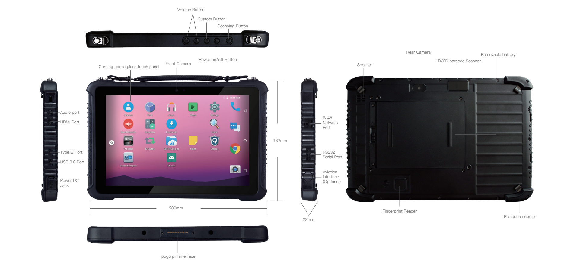 Qualcomm MSM8953 Rugged Tablet 10000mAH Android 9.0