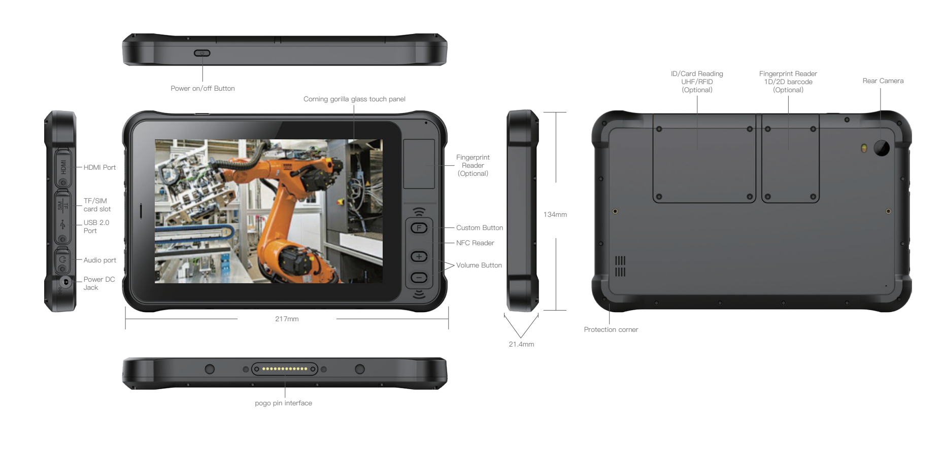 800*1280 IPS IP65 rugged 7 inch tablet android 1000cd/m2