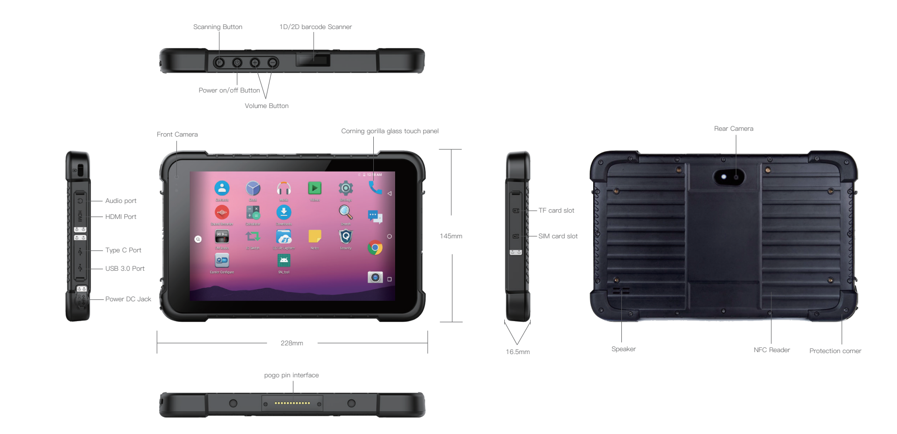 800nits IP65 Military 4G Ruggedized Android Tablet