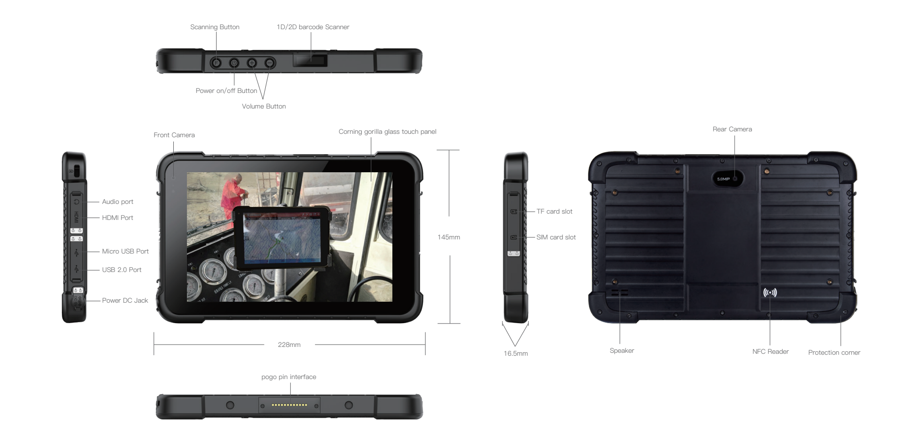 WinPad 8 Inch 700 cd/m2 Rugged Tablet Windows 10