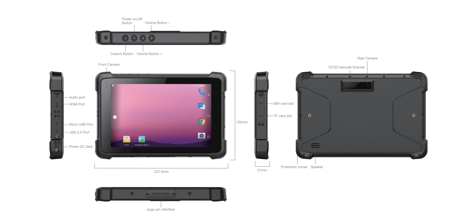 Android 11 Rugged Tablet 6000mAh 6GB 128GB, Integrated 3G/4G all network