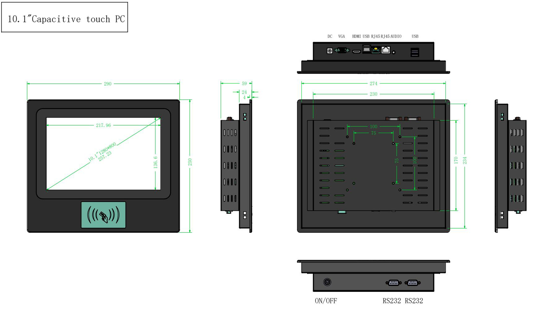 Dual Frequency RFID Industrial All In One PCs Ubuntu