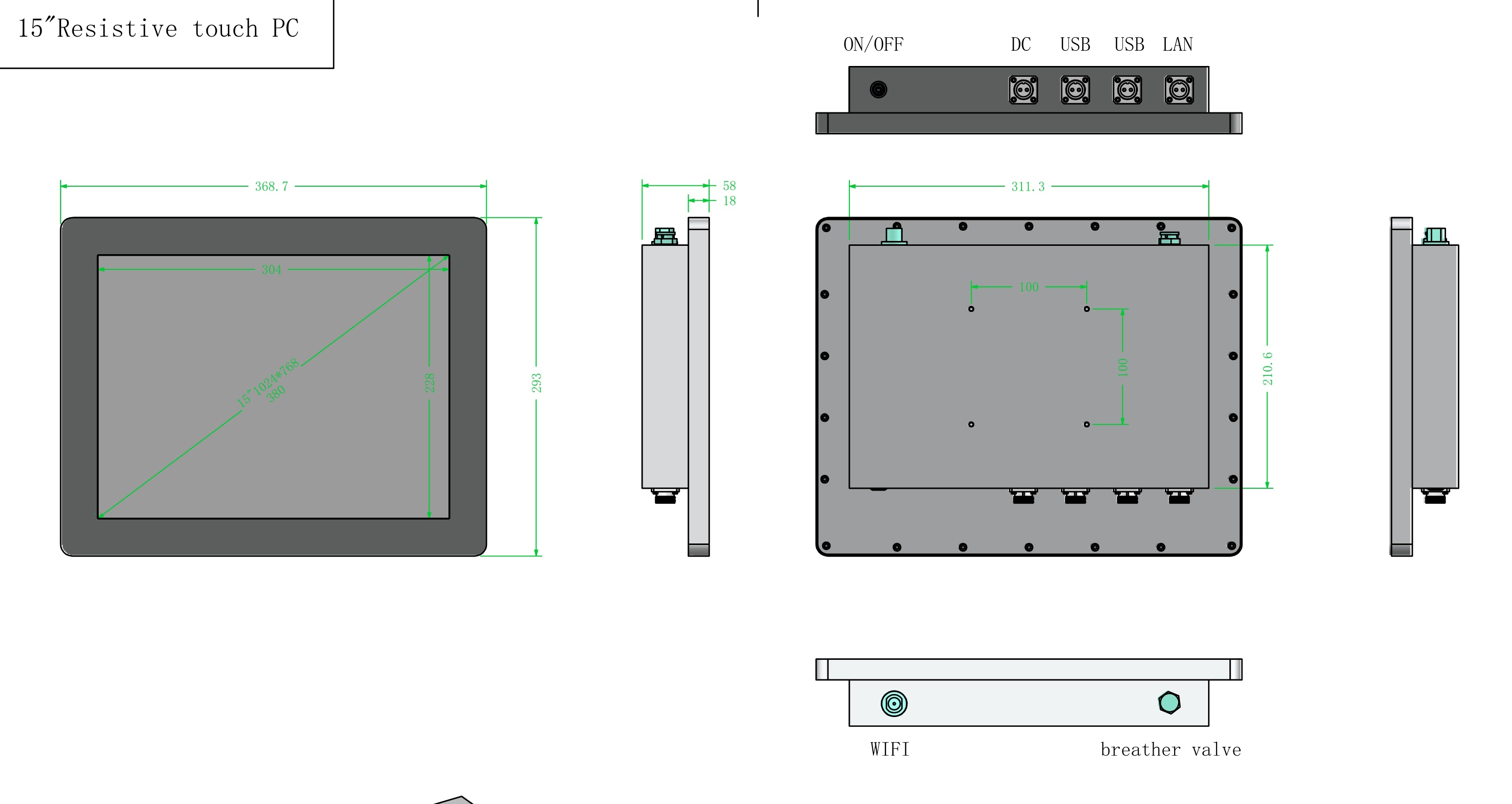 15 Inch Stainless Steel Panel PC Resistive Touch 8GB 128GB