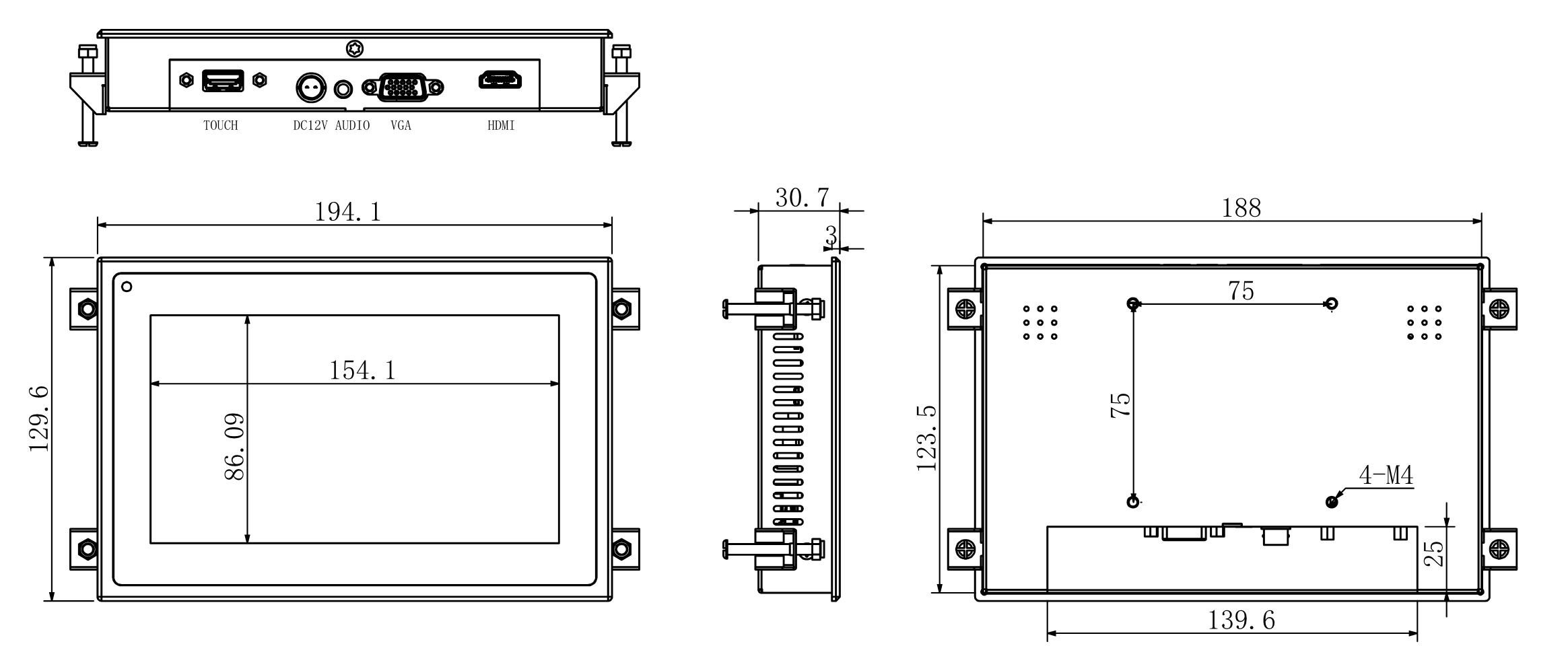 high brightness 7 inch touch monitor for EV kiosk