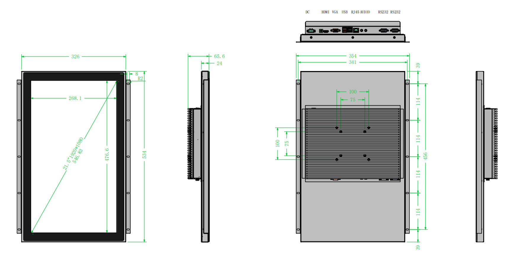 Drawing of Vertical display Frameless Industrial All In One PCs SC600M.png